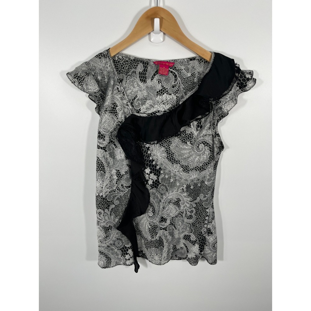 Whimsigoth Witchy Dark Fairy Womens Top M Grey Going Out Festival Flutter Sleeve